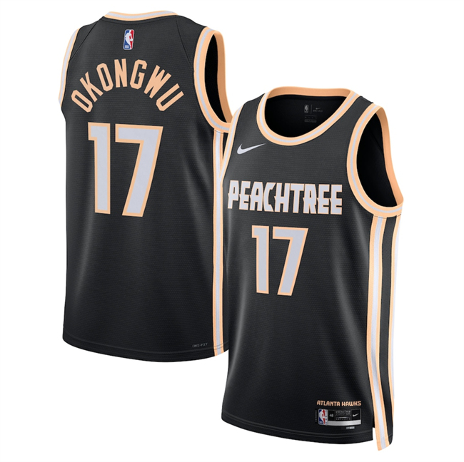 Men's Atlanta Hawks #17 Onyeka Okongwu Black 2025/26 City Edition Stitched Jersey